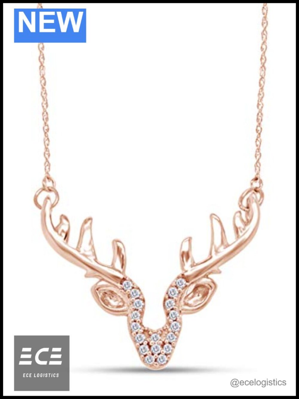 14K Rose Gold Over Sterling Silver Deer Antler Pendant Necklace with Lab Grown